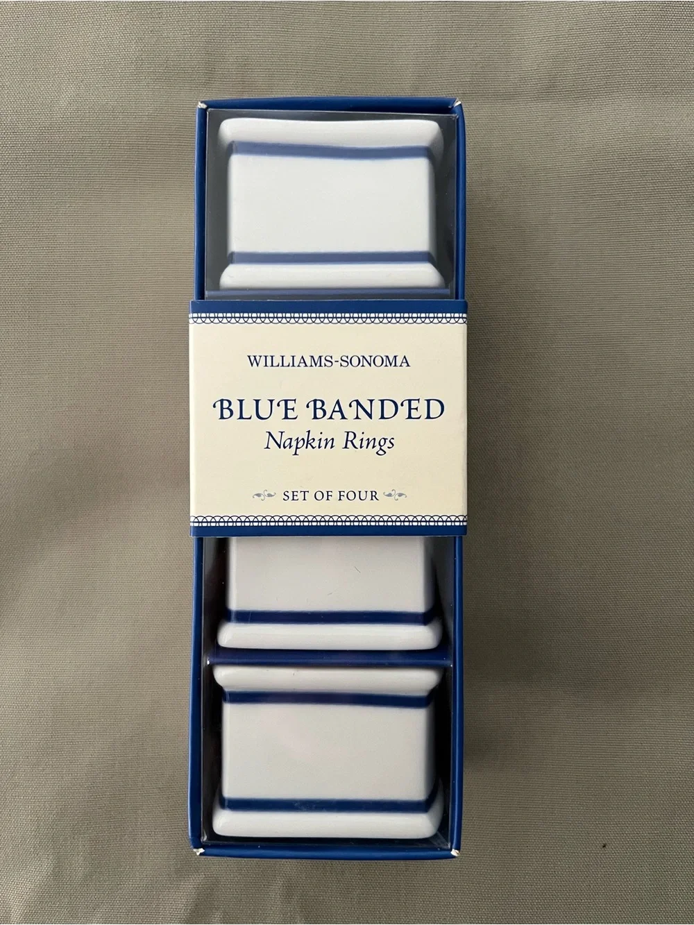 Williams-Sonoma Blue Banded Porcelain Napkin Rings - Set of 4